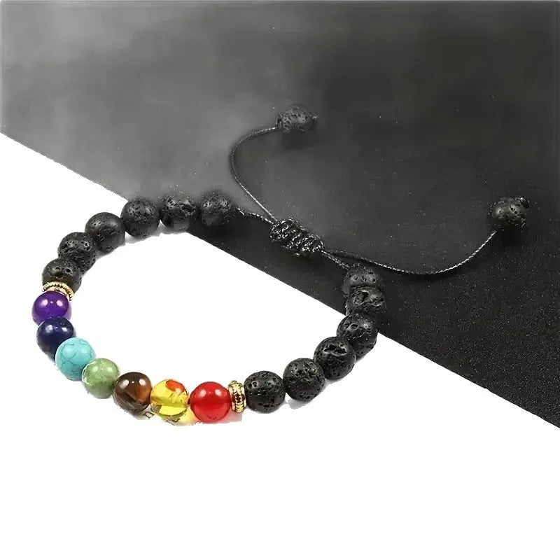 Cross-border Hot Sale Bulk Item Colorful Volcanic Rock Braided Bracelet Wholesale Beaded Men/ Women Crafts Natural Beads