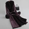 Women Hooded Vintage Polyester Fabric Coat Fox Fur Collar Rabbit Fur Lining Leisure Fall/Winter Wool Long Outwear A89105