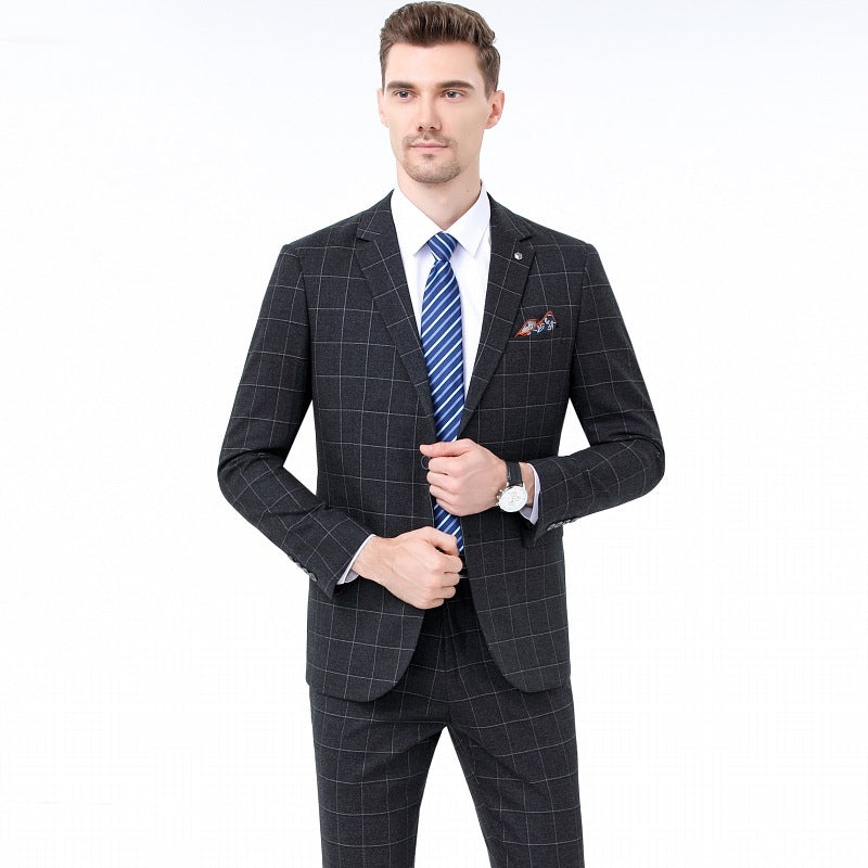 Autumn and Winter New Style Young and Middle-Aged Men's Suit Korean Style Business Slim Plaid Fashion Wedding Professional Dress