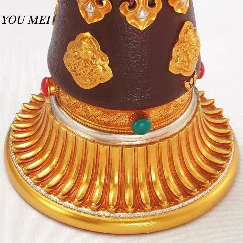 Tibetan-Style Hand-Cranked Prayer Wheel Base Prayer Wheel Base Resin Eight Auspicious Symbols Large Prayer Wheel Base Ornament