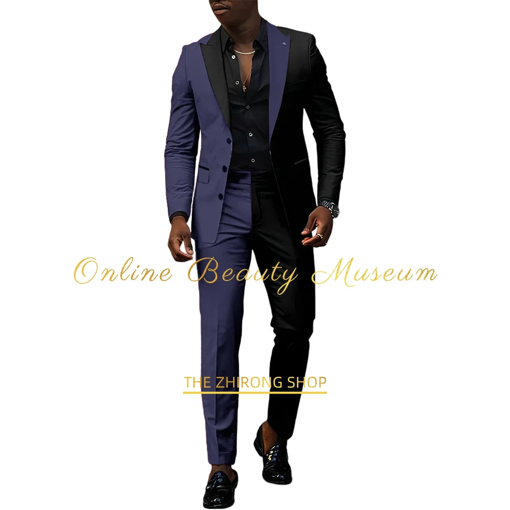 Fashion men's suit 2-piece set (jacket+pants) red-black peak lapel blazer wedding cocktail birthday party custom homme tuxedo