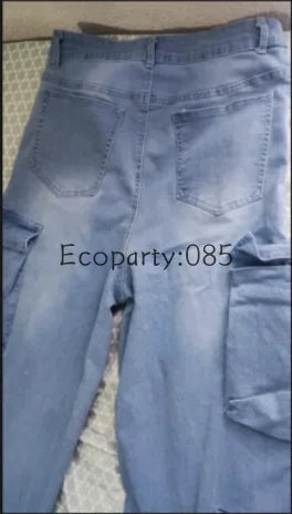 Fashionable Women Denim Trousers Solid Color Versatile Multi-pocket Casual Pants Large Size High Waist Jeans For Female 2025 New