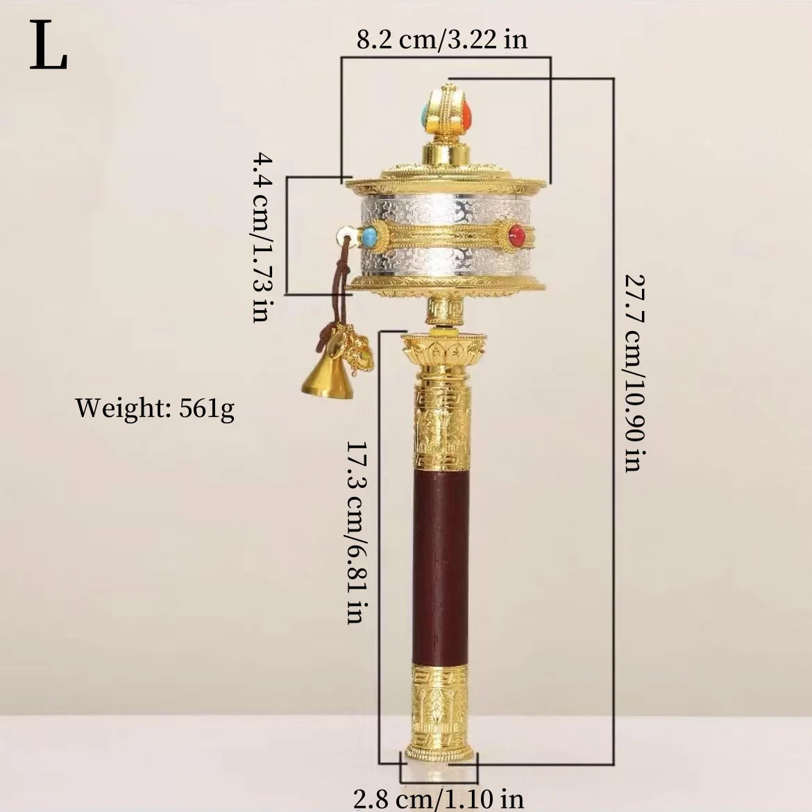 Tibetan Hand-Cranked Golden Prayer Wheel,Handheld Alloy Prayer Wheel Sanskrit and Heart Mantra Decorative Altar,Buddhist/& Spirituality Item