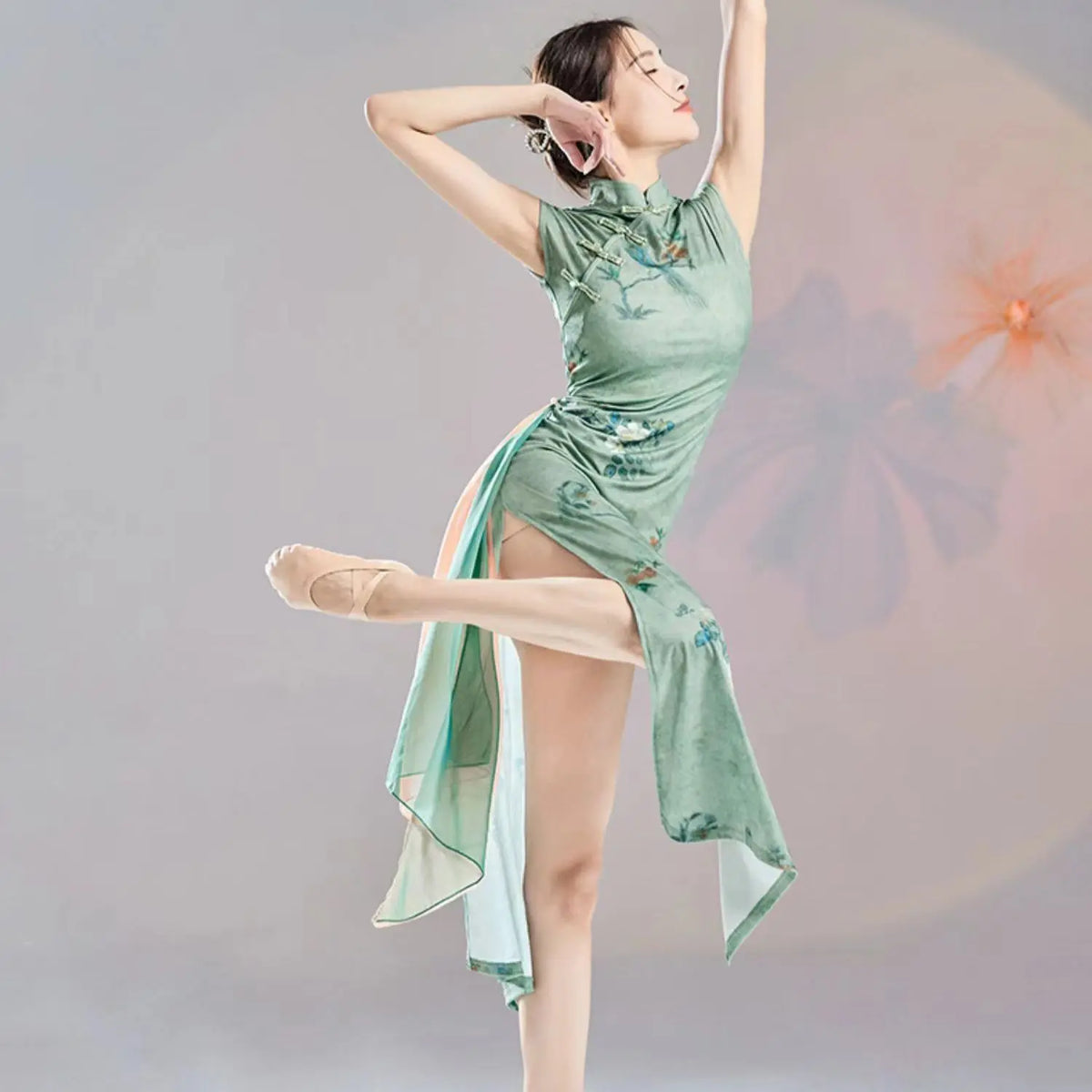 Chinese Dancing Dress Green Cheongsam Dress Modern Dance Qipao