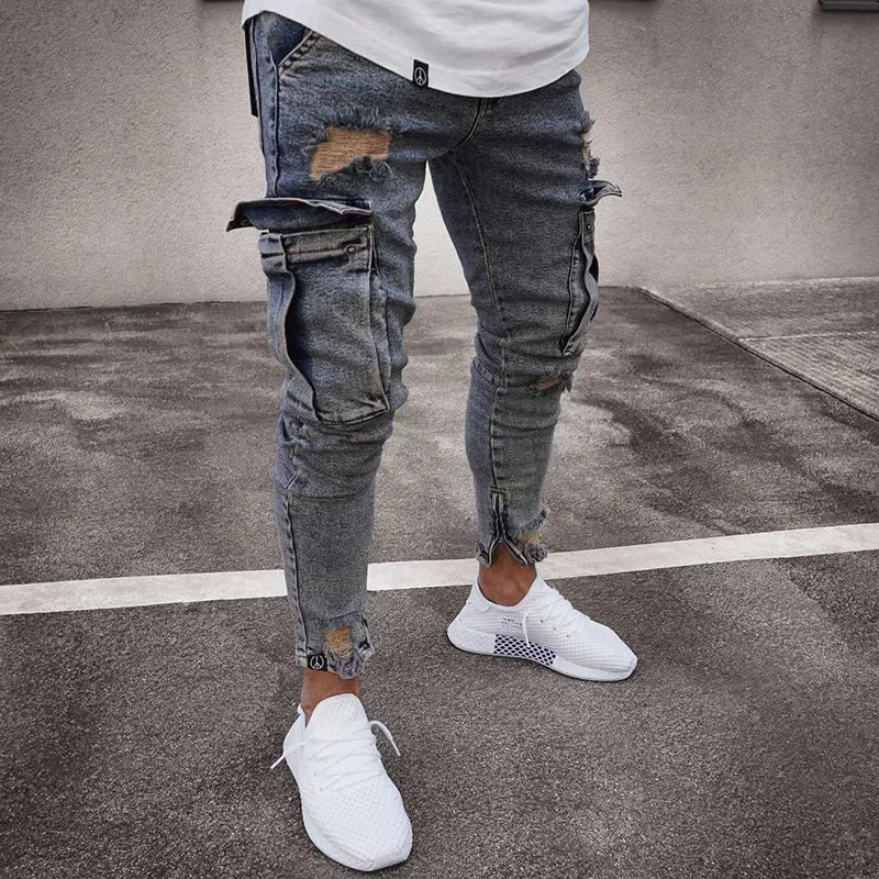 2025 Men's Jeans Denim Pants Pocket Design Slim Straight Jeans Pants Men Elasticity Stretchy Male Zipper Trousers Pants Jeans