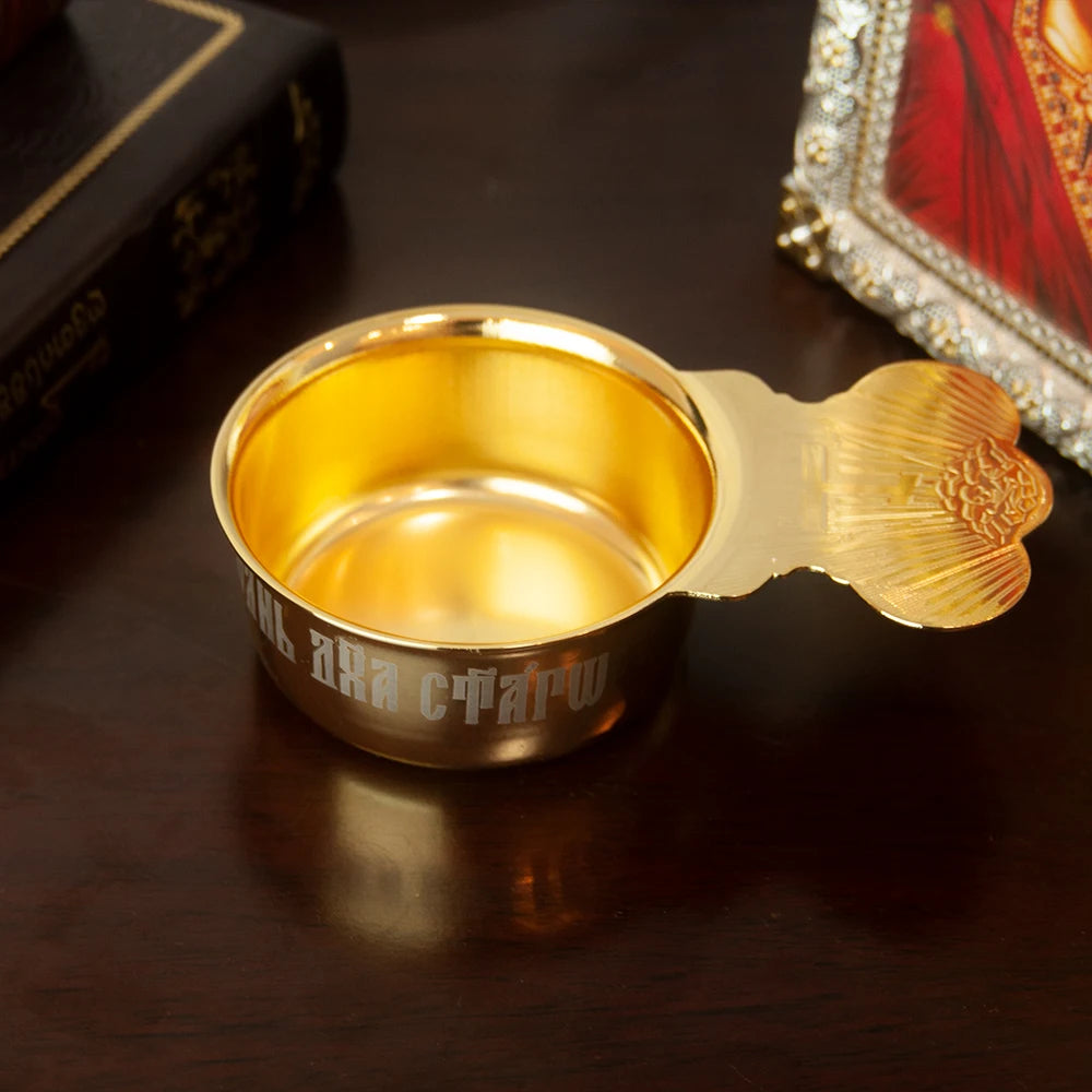 HTISOK New 2026 Eastern Orthodox Holy Oil Ritual Supplies Gold Plated Metal Utensils Corpus Christi Plates Mass Supplies SetGift
