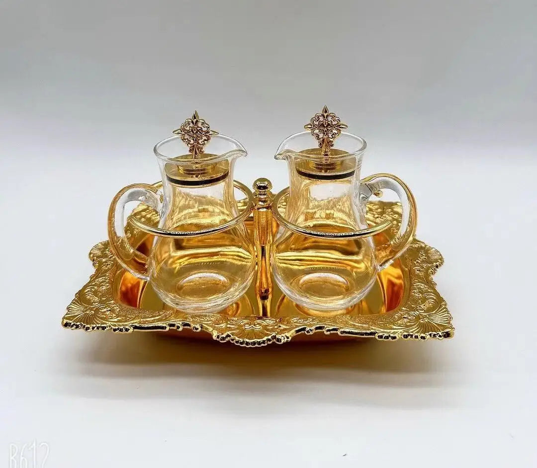 Catholic Etiquette Blessing Holy Wine Set Brass Gilded Base Glass Wine Bottle For Ritual Eucharist Church Supplies
