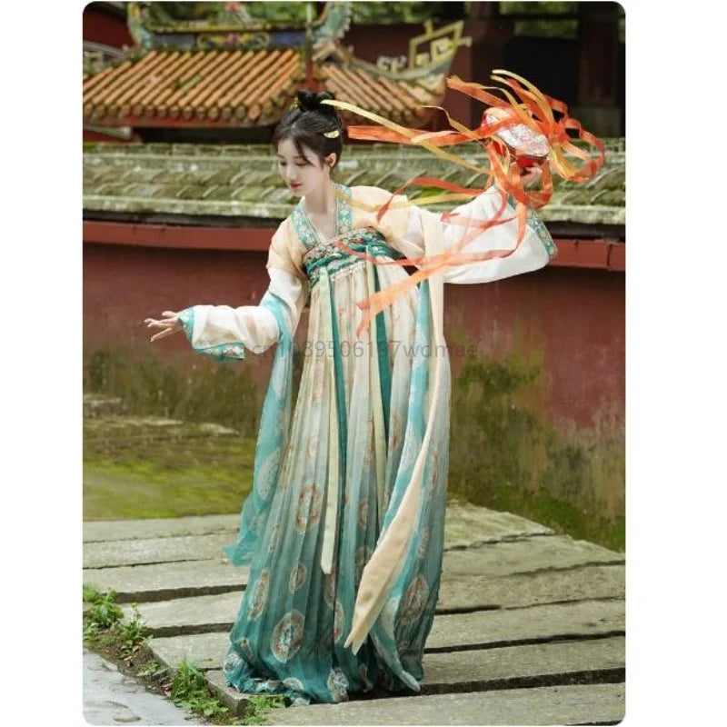 Traditional Chinese Women Elegant Hanfu Dress Fairy Embroidery Stage Folk Dance Costume Retro Ancient Song Dynasty Sets