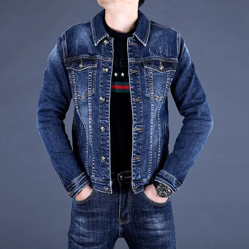 Luxury Brand Men's with Denim Suit Men's 2025 New Autumn and Winter High-end Trendy Casual Jacket Top Versatile Jeans Jacket Set