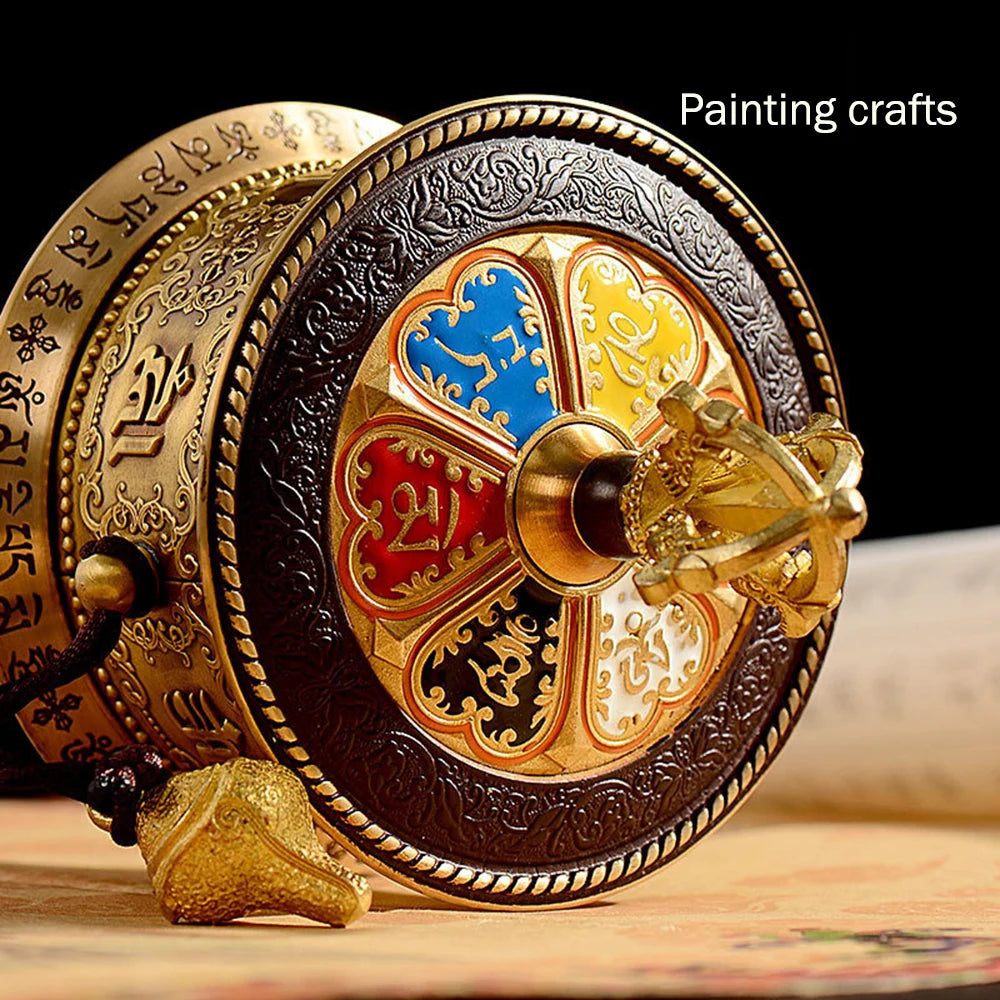 Hand cranked prayer wheel, Six-character mantra scripture tube, Eight-auspicious Manual gold wheel, Portable prayer ornaments