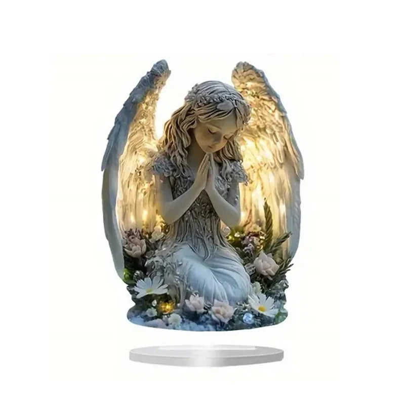 1Pc Acrylic Prayer Angel Figurine Ornament Radiant Statue Desktop Decoration Gift For Home Office Cafe Decor