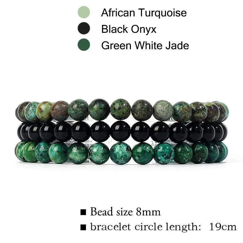 kirykle Natural Stone Bracelet Sets 3Pcs/set Obsidian Hematite Tiger Eye Beads Bracelets Men for Health Protection Soul Jewelry