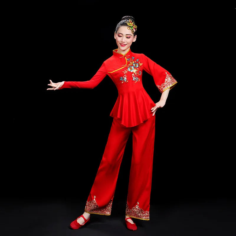 Classical Dance Costumes Traditional Chinese Stage Performance Fan Folk Dancing Clothing Ethnic Vintage Yangko Dress Outfit