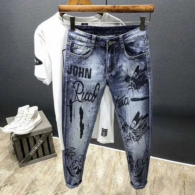 Punk Graphic Hip Hop with Print Jeans for Men Harem Trousers Male Cowboy Pants High Quality Loose 2025 Trend Winter Denim Goth