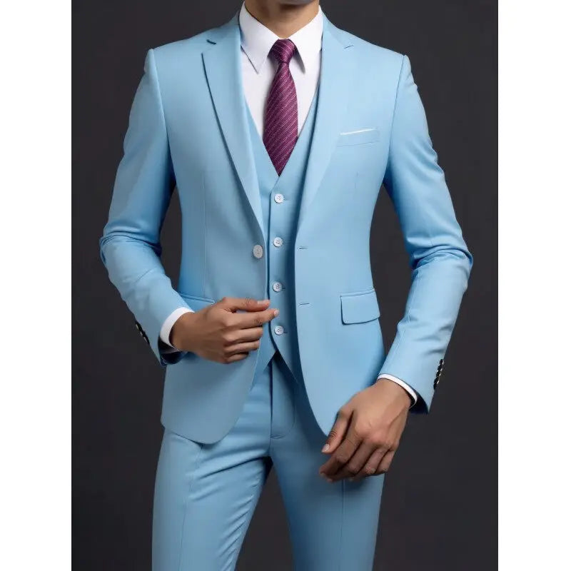 Suit (Blazer+ Vest + Trousers) Multicolor Choices Men's Fashionable Gentleman Business British Style Solid-color Banquet Host Casually Wedding Suit