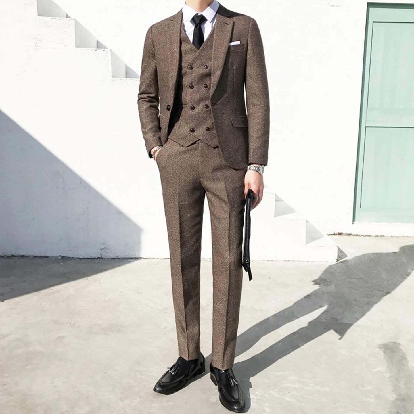 Men's Suit Business Suit Men's Wedding Groom Three-Piece Suit Wedding Retro British Style Formal Tweed