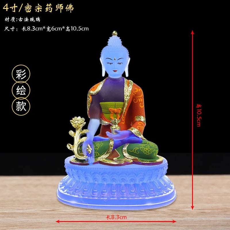 Coloured glaze Medicine Buddha Buddha Statue Ornament, Light Buddha Buddha Mother Goddess Home Worship, Buddha Hall Decoration