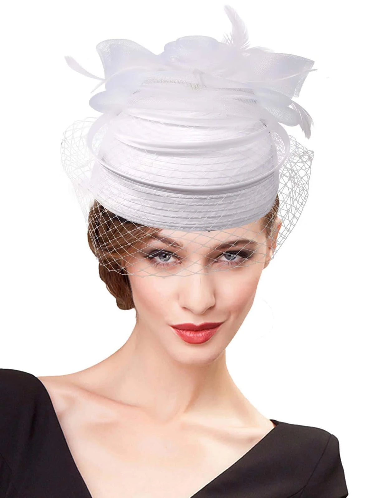 Cherub Church/Wedding Bridal Hats Fascinators For Woman Lady With Feather Veil Cocktail Tea Party Dress Elegant Church Hat