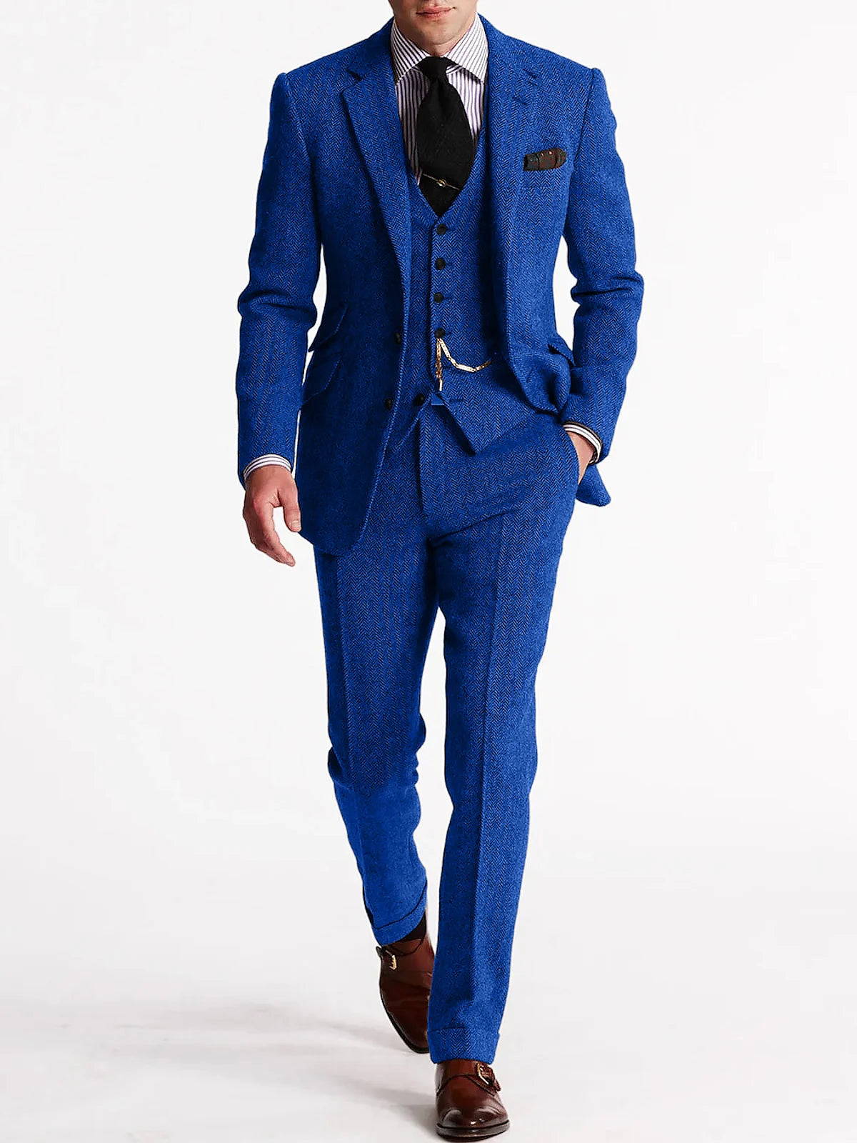 ANNIEBRITNEY Herringbone Tweed Suits for Men Slim Fit Tuxedo Man Suit Set Trajes De Hombre Anzug Herren Custom Made Men Suits