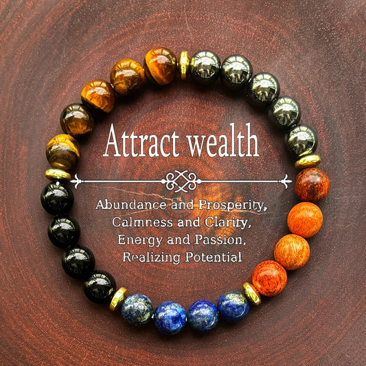 1pc/ Attract Wealth and Prosperity Bracelet with Tiger Eye Stone and Lapis Lazuli Natural Wood Beads Handmade Bracelet Men/Women