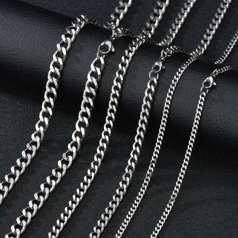 Basic Punk Stainless Steel 3,5,7mm Curb Cuban Necklaces For Men /Women Black Gold