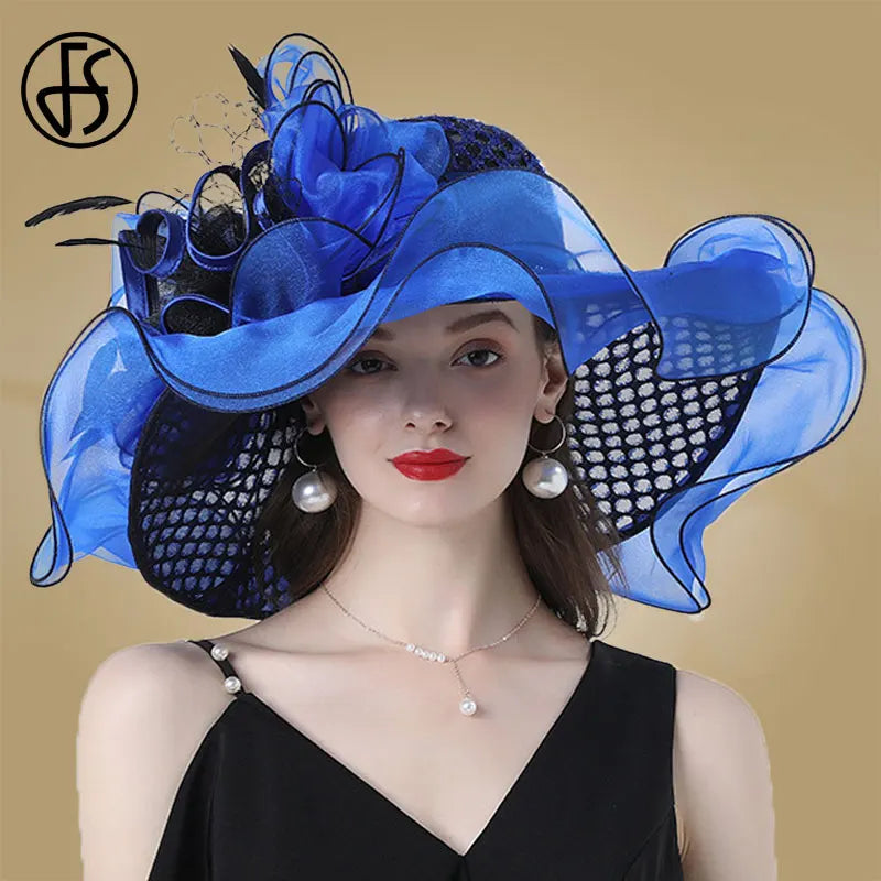 Cherub Women Church Organza Hats Church/ Wedding Fascinators Elegant Big Wide Brim