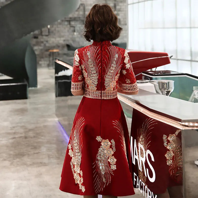 Chinese Traditional Wedding Banquet Slim Vintage Red Bridesmaid Dress Formal Elegant Birthday Party Вечернее плать De Soiree
