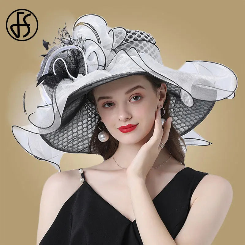 Cherub Women Church Organza Hats Church/ Wedding Fascinators Elegant Big Wide Brim