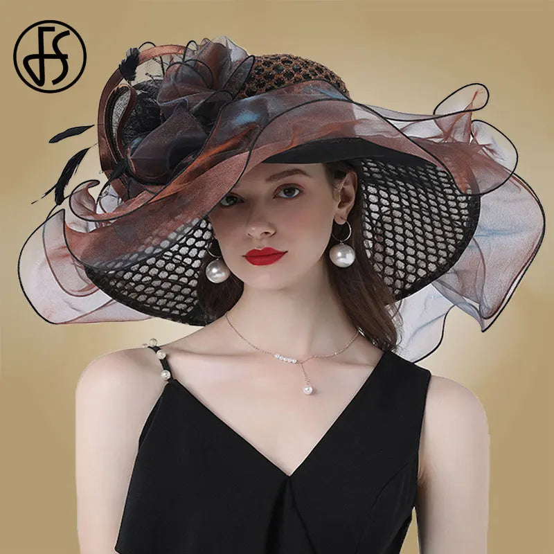 Cherub Women Church Organza Hats Church/ Wedding Fascinators Elegant Big Wide Brim