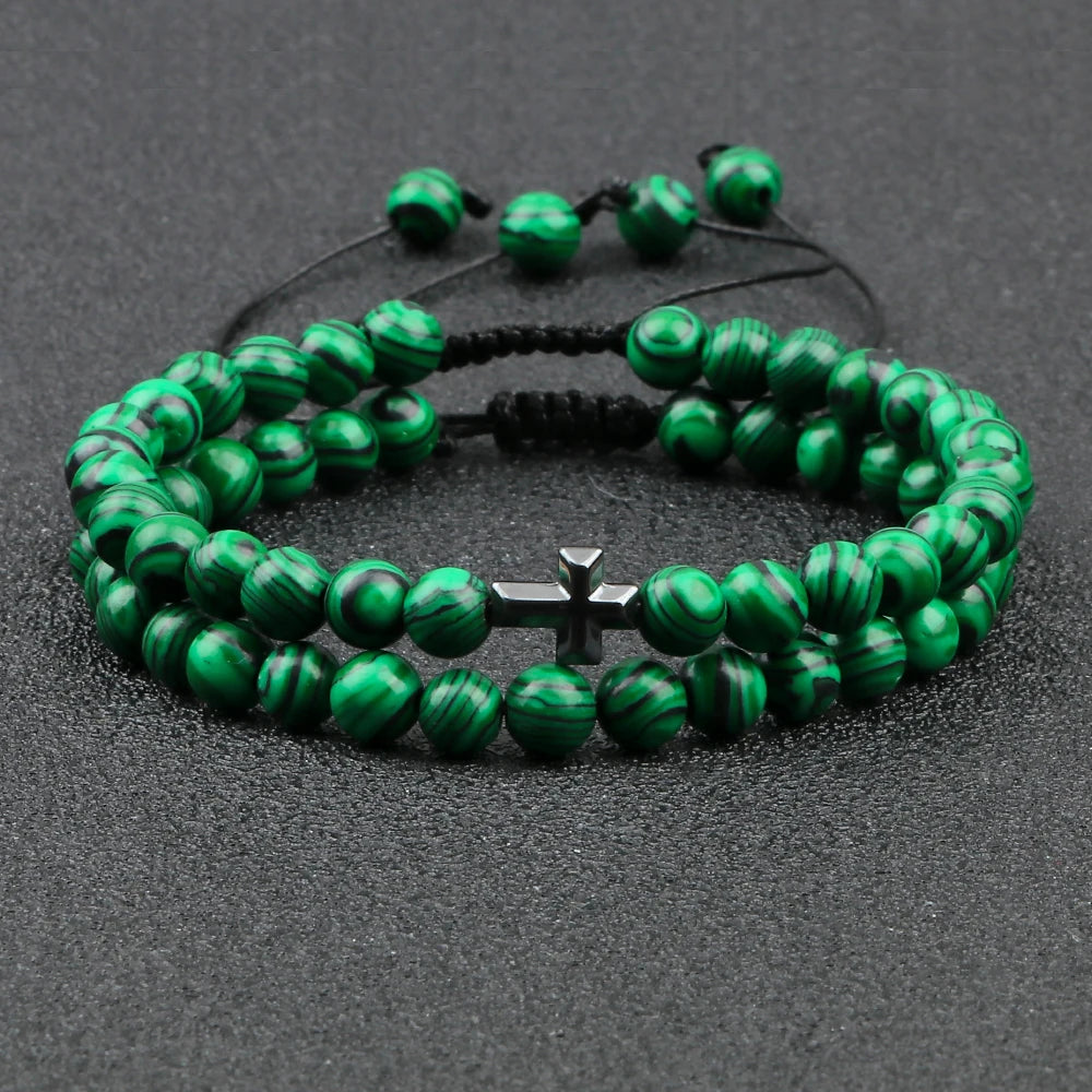 Couples Distance Beads Bracelet Fashion Hematite Cross Tiger Eye Stone Bracelets Handmade Yoga Prayer Jewelry Homme Bileklik