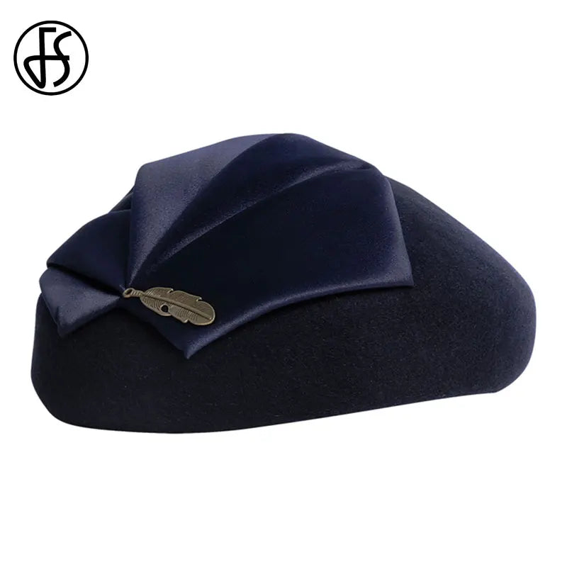 Cherub Elegant Wool Felt Fascinators Hat For Women  Formal Church Tea Party Hats Berets Caps With Leaf