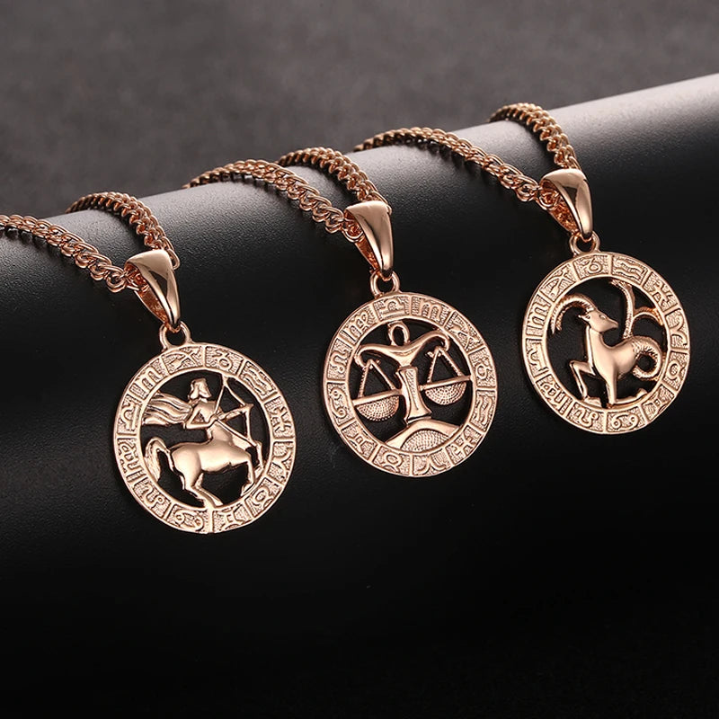 Cherub 12 Zodiac Sign 585 Gold Color Constellation Rose Pendants