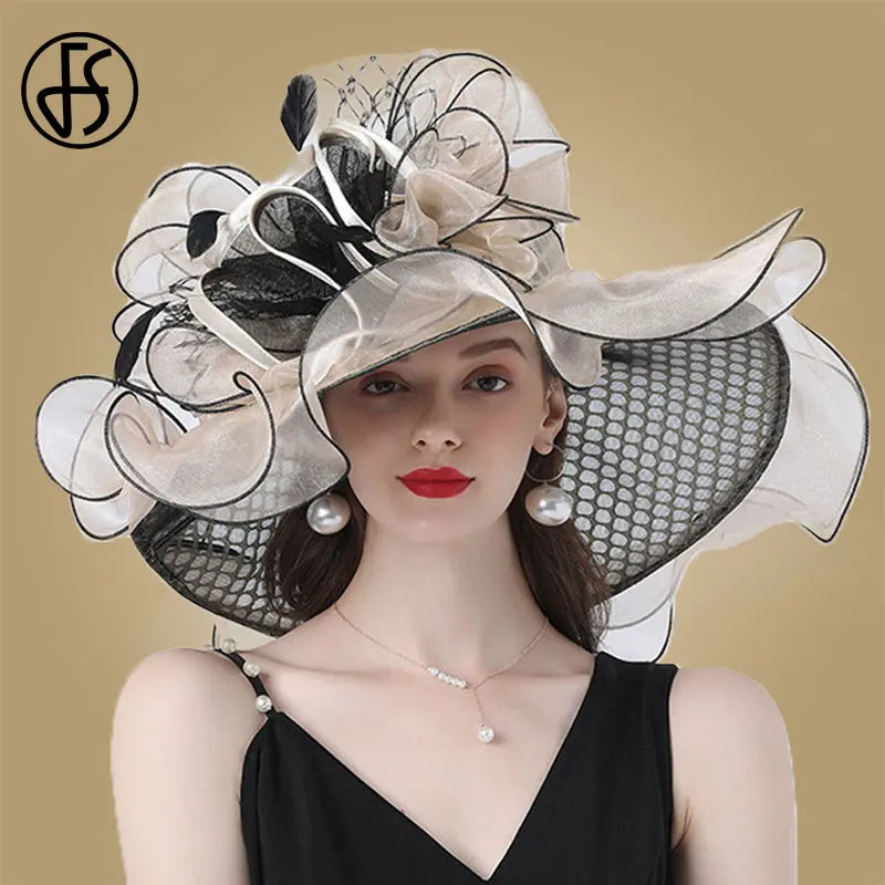 Cherub Women Church Organza Hats Church/ Wedding Fascinators Elegant Big Wide Brim