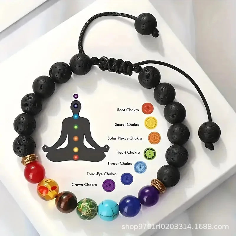 Cross-border Hot Sale Bulk Item Colorful Volcanic Rock Braided Bracelet Wholesale Beaded Men/ Women Crafts Natural Beads