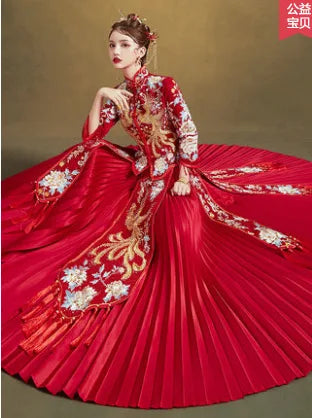 Chinese Traditional Wedding Suit Men Women Long Cheongsam Dress Stylish Elegant Bride Dragon Phoenix Vintage  китайская одежда