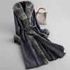 Women Hooded Vintage Polyester Fabric Coat Fox Fur Collar Rabbit Fur Lining Leisure Fall/Winter Wool Long Outwear A89105