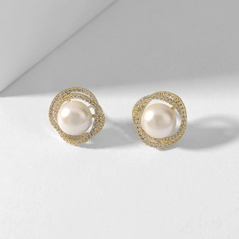 Cherub Geometric Whirlpool Shape Pearl Clip on Earrings for Woman