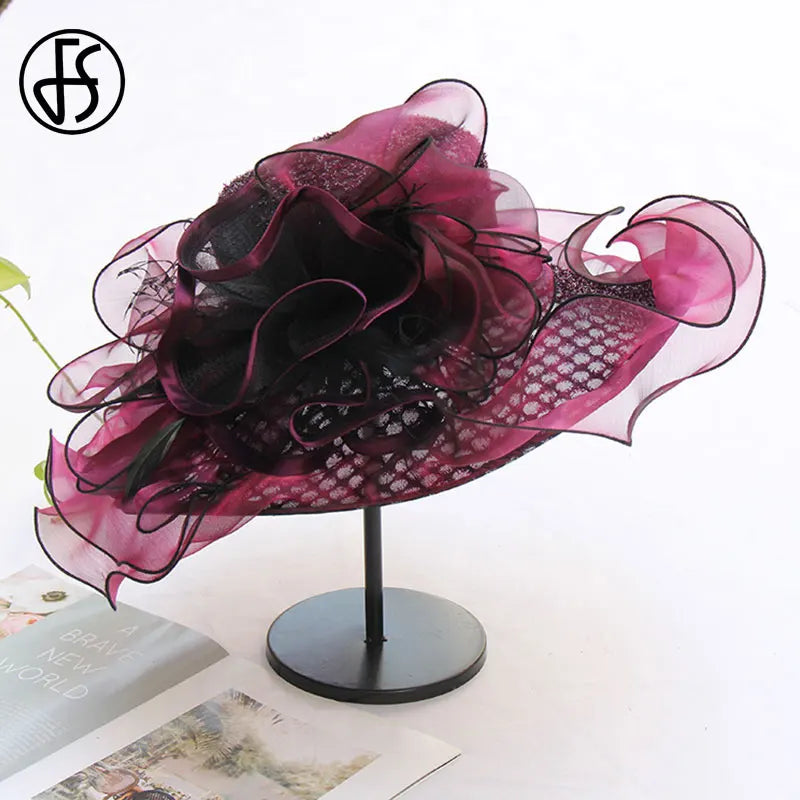 Cherub Women Church Organza Hats Church/ Wedding Fascinators Elegant Big Wide Brim