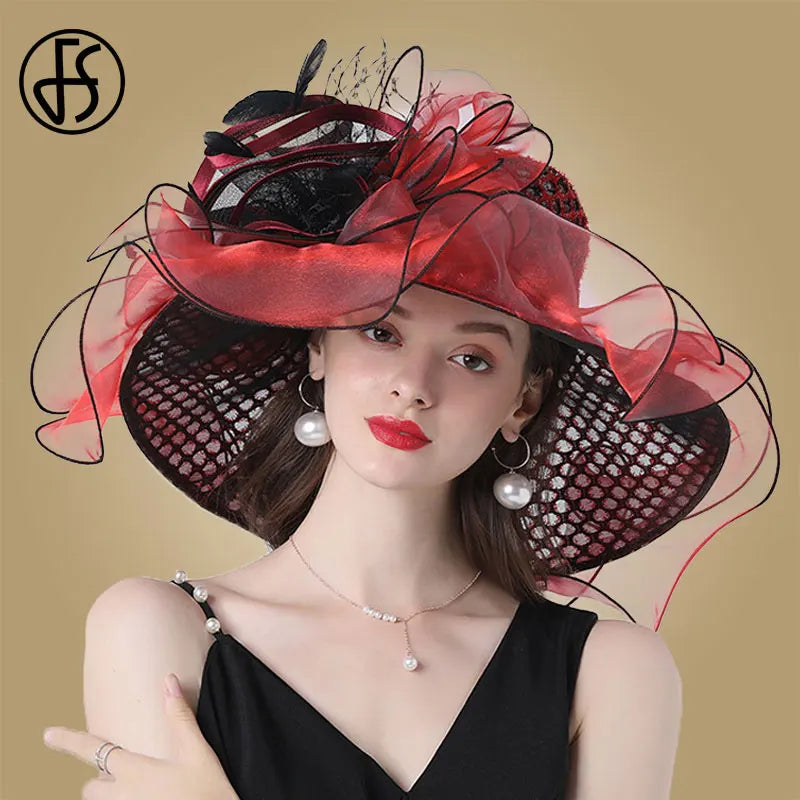 Cherub Women Church Organza Hats Church/ Wedding Fascinators Elegant Big Wide Brim