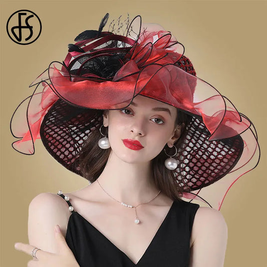 Cherub Women Church Organza Hats Church/ Wedding Fascinators Elegant Big Wide Brim