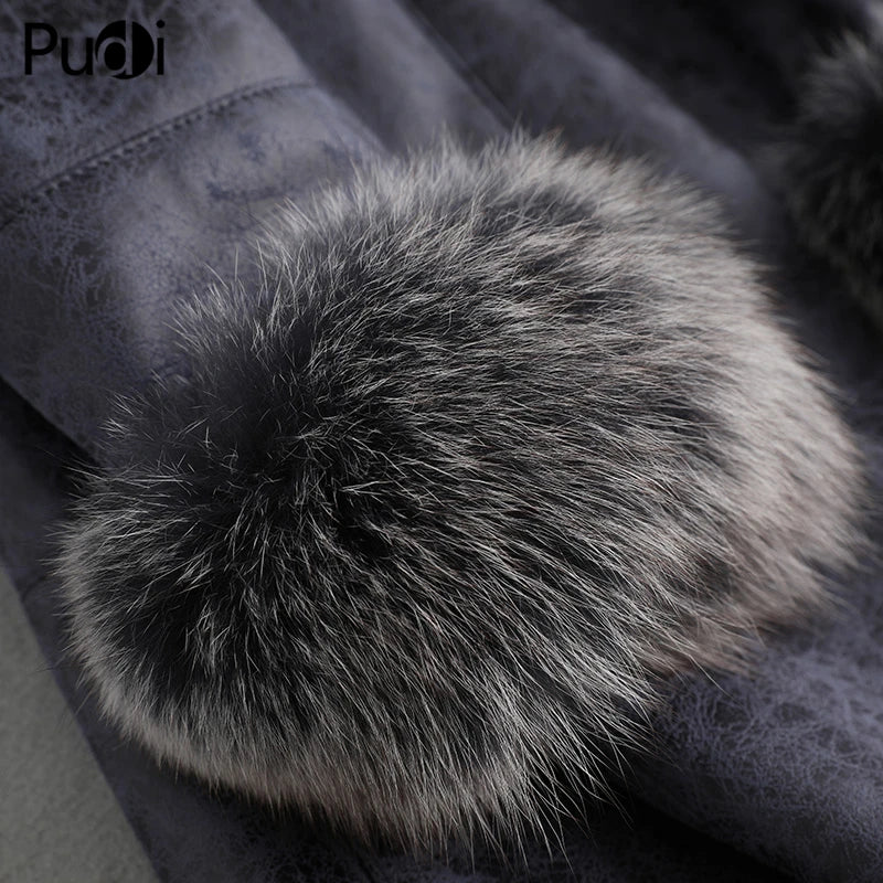 Women Hooded Vintage Polyester Fabric Coat Fox Fur Collar Rabbit Fur Lining Leisure Fall/Winter Wool Long Outwear A89105