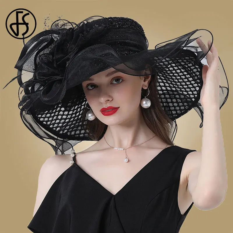 Cherub Women Church Organza Hats Church/ Wedding Fascinators Elegant Big Wide Brim