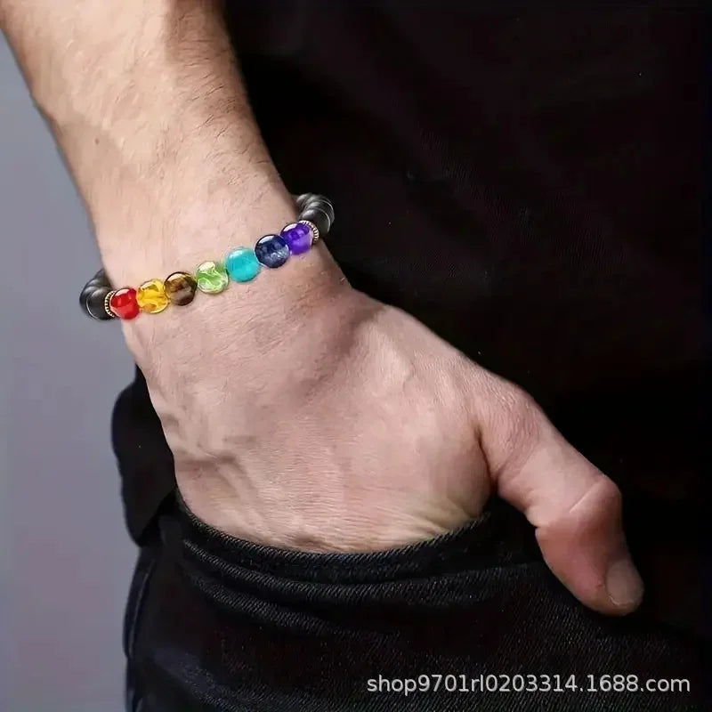 Cross-border Hot Sale Bulk Item Colorful Volcanic Rock Braided Bracelet Wholesale Beaded Men/ Women Crafts Natural Beads
