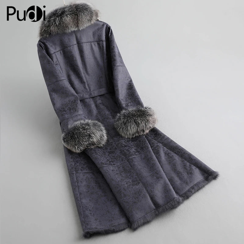 Women Hooded Vintage Polyester Fabric Coat Fox Fur Collar Rabbit Fur Lining Leisure Fall/Winter Wool Long Outwear A89105