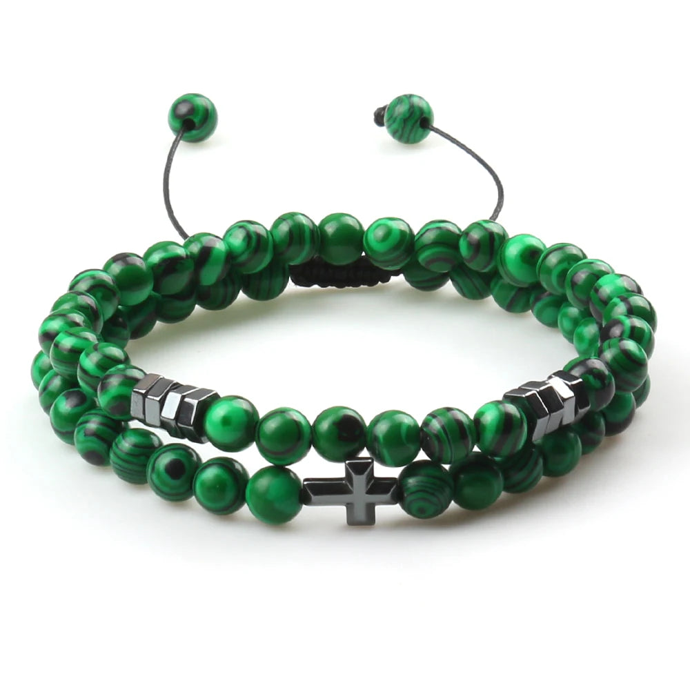 Couples Distance Beads Bracelet Fashion Hematite Cross Tiger Eye Stone Bracelets Handmade Yoga Prayer Jewelry Homme Bileklik