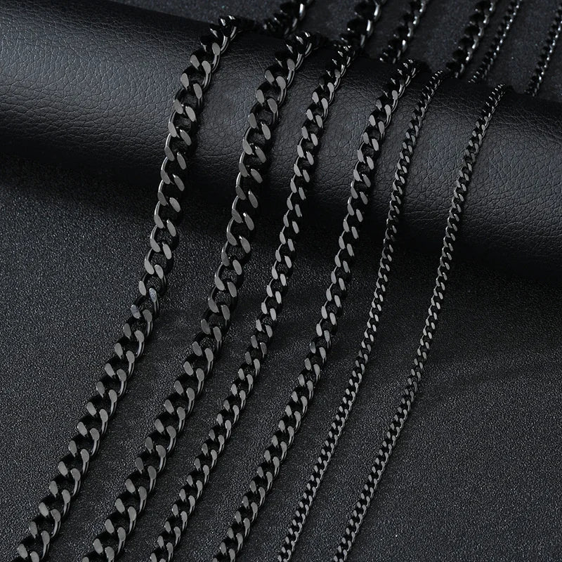 Basic Punk Stainless Steel 3,5,7mm Curb Cuban Necklaces For Men /Women Black Gold