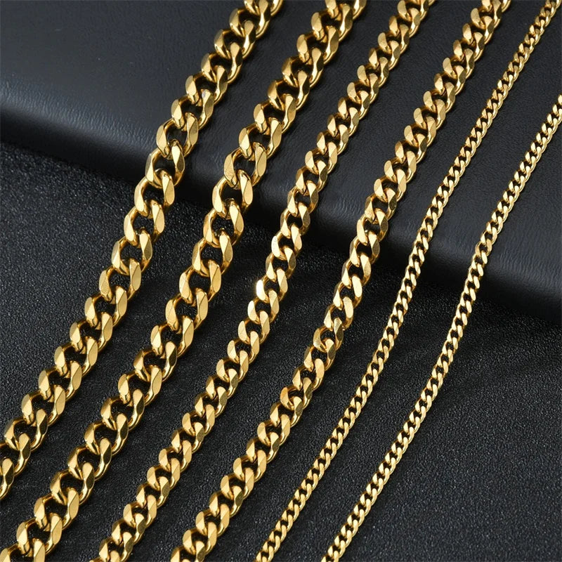 Basic Punk Stainless Steel 3,5,7mm Curb Cuban Necklaces For Men /Women Black Gold
