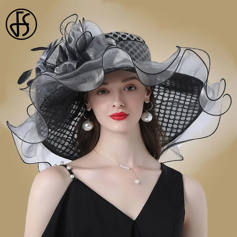 Cherub Women Church Organza Hats Church/ Wedding Fascinators Elegant Big Wide Brim
