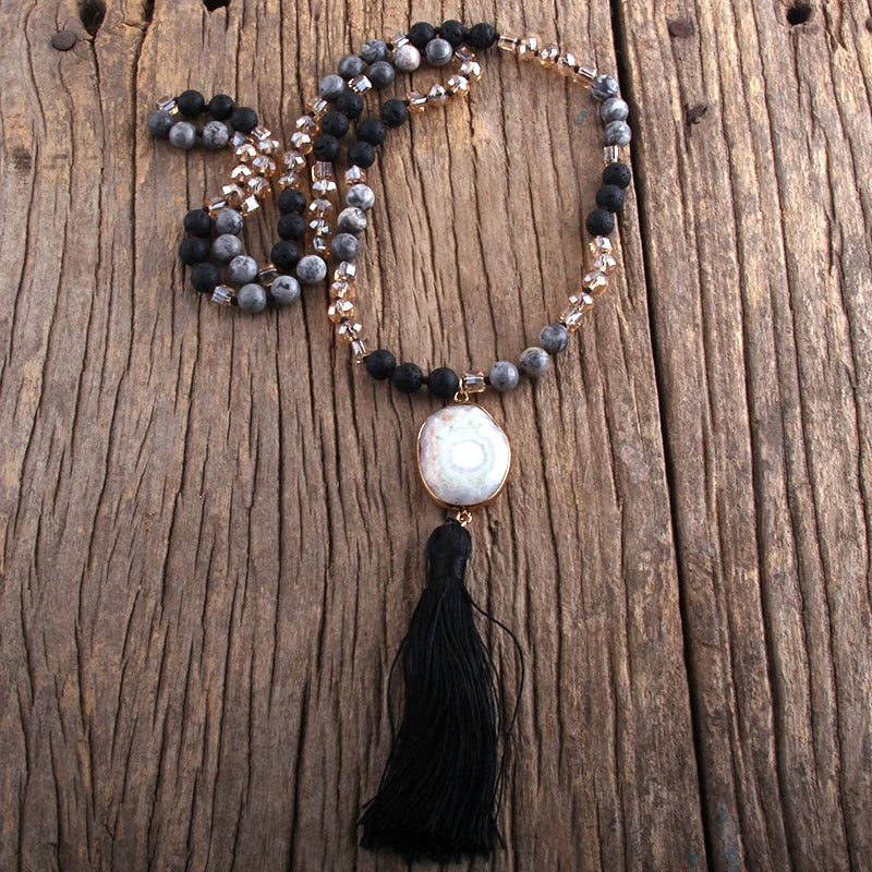 RH Fashion Bohemian Jewelry Natural Stones Crystal Knotted Druzy Stone Links Tassel Necklaces Women Gift Drop Shipping