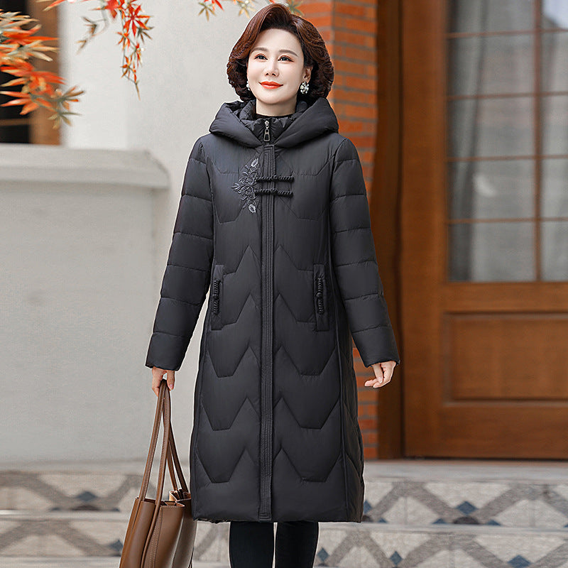 Trendy Middle Cherub Women's Long down Jacket for Petite Figures, Thickened and Warm, Fashionable Winter Coat for Moms, White Duck down Outerwear